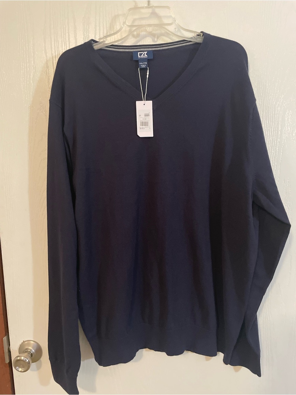 NWT Cutter & Buck Men's V-Neck Sweater XXL Navy Blue Golf Pullover $80